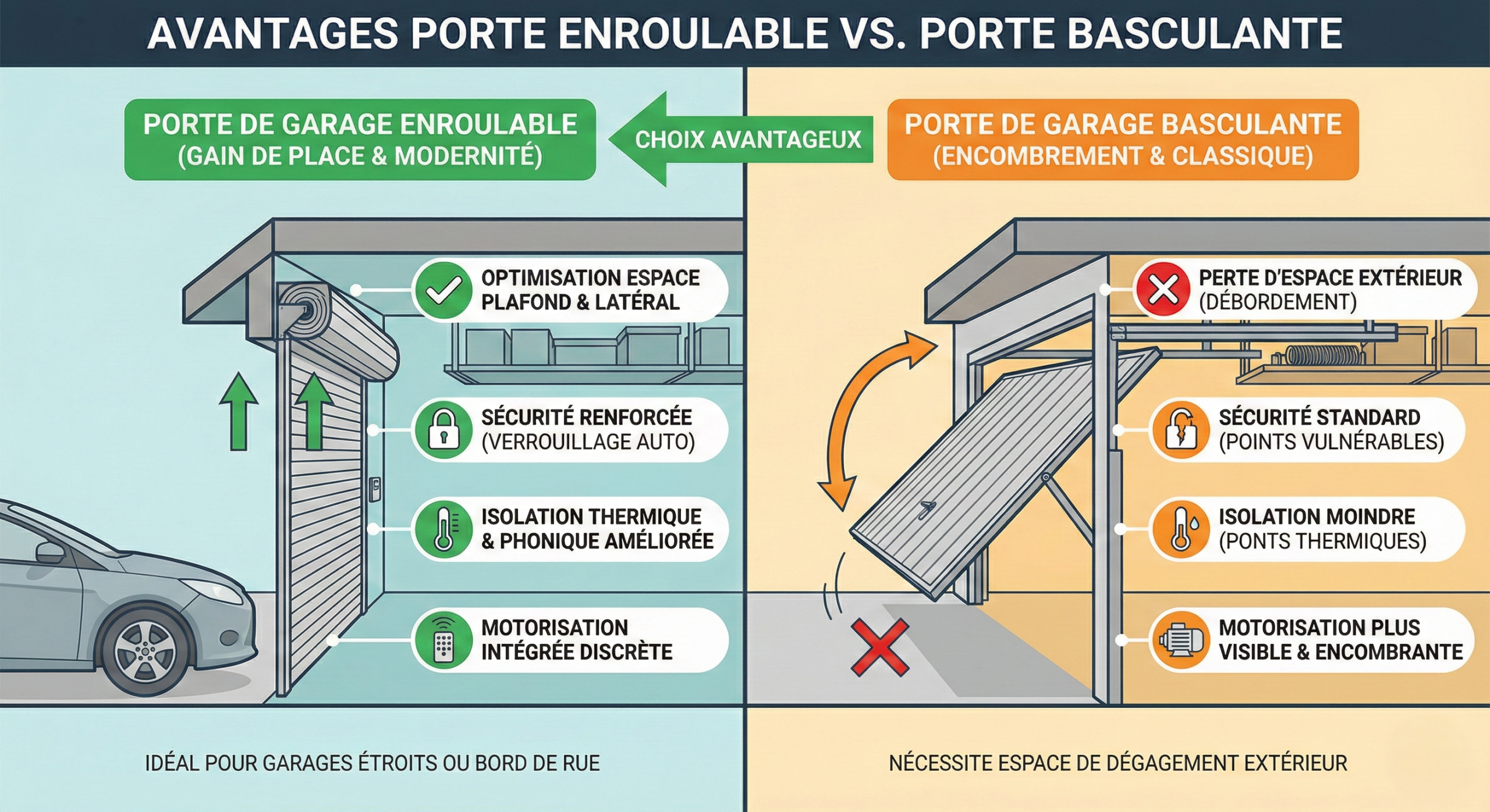 Comparaison avantages portes garage enroulable versus basculante