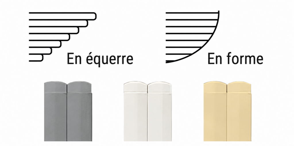 Comparaison formes architecturales équerre courbe trois colonnes coloris